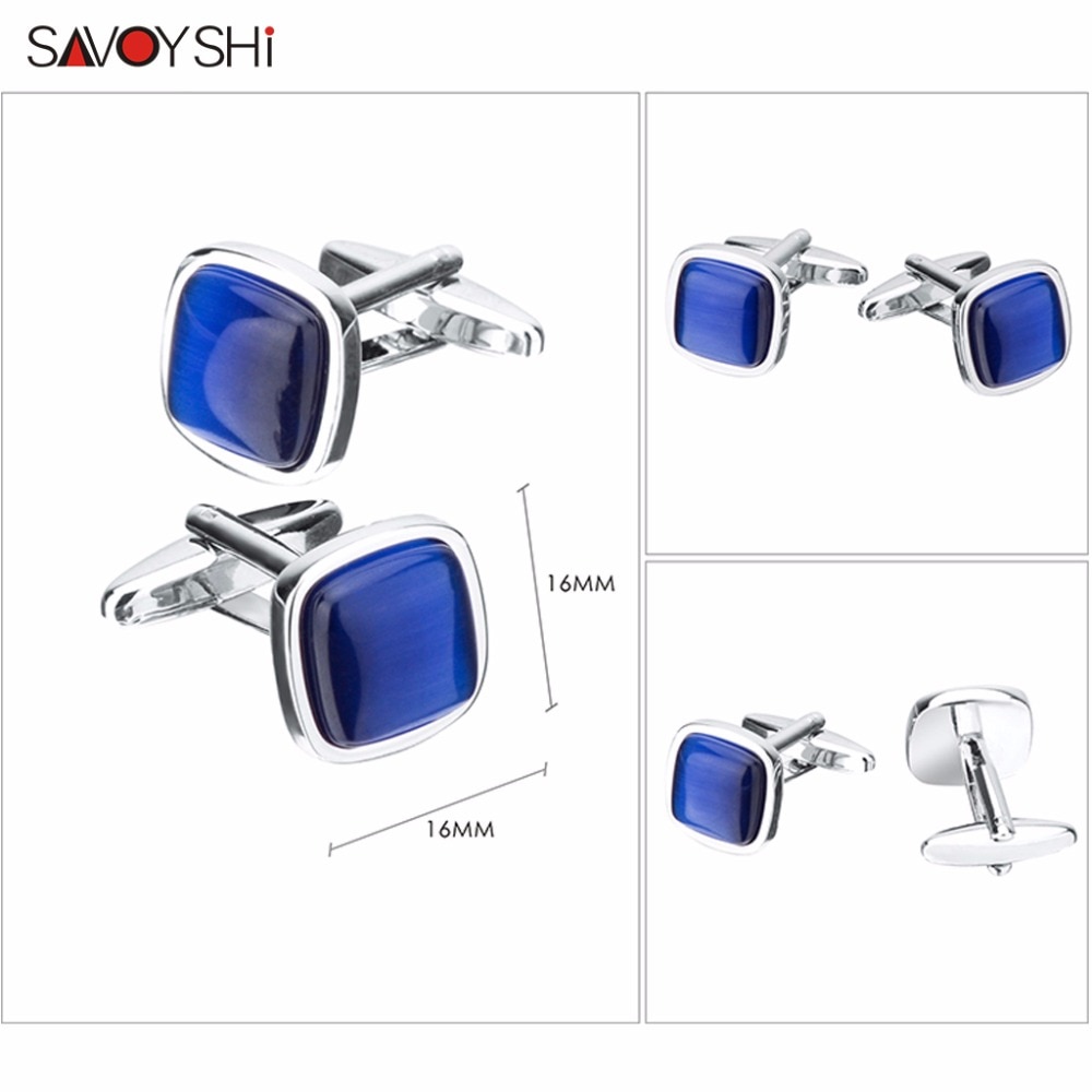 SAVOYSHI – boutons de manchette carrés en pierre opale bleue pour homme, , de mariage pour marié, gratuit