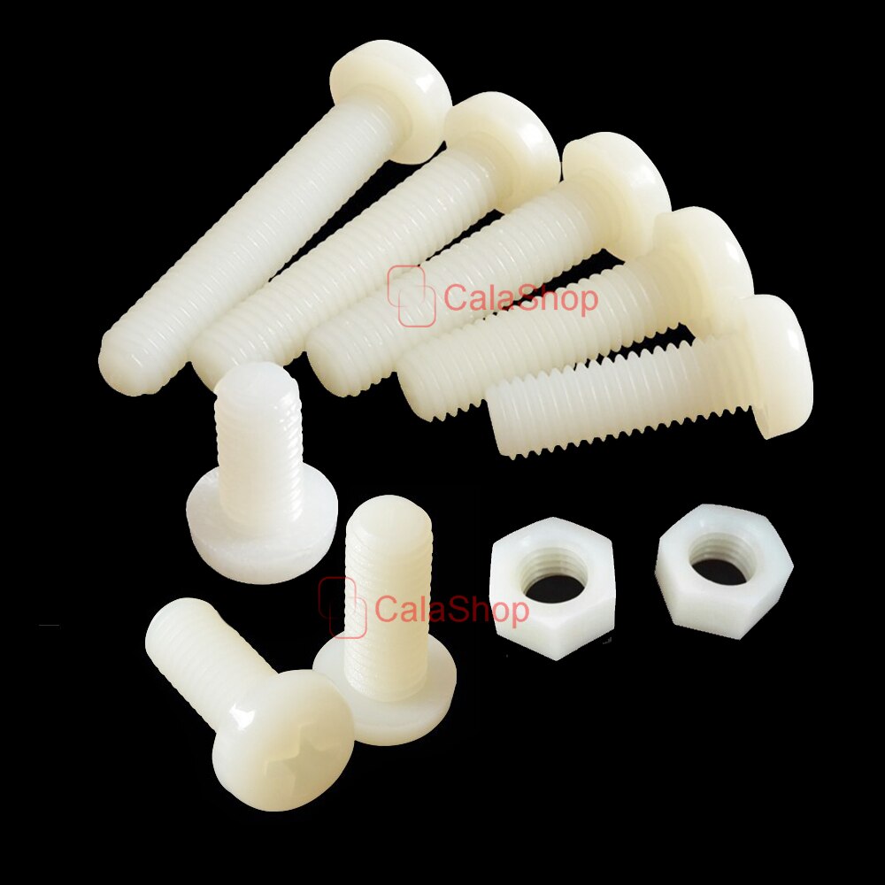 50 st/lot fästelement  m2 plast nylon rund panna phillips skruv bult med muttrar diy fästen vit svart