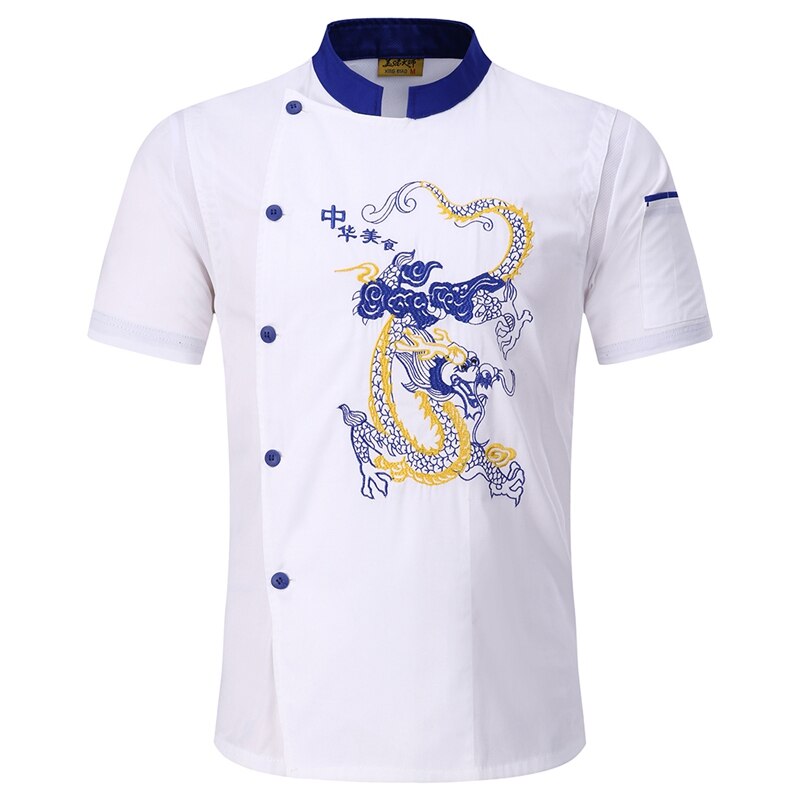 Kokkeuniform mænd kvinder sommer restaurant køkkenuniform kokkeskjorter kortærmede kokketøj åndbart slid arbejdstøj: Hvid kokkeuniform / 2xl