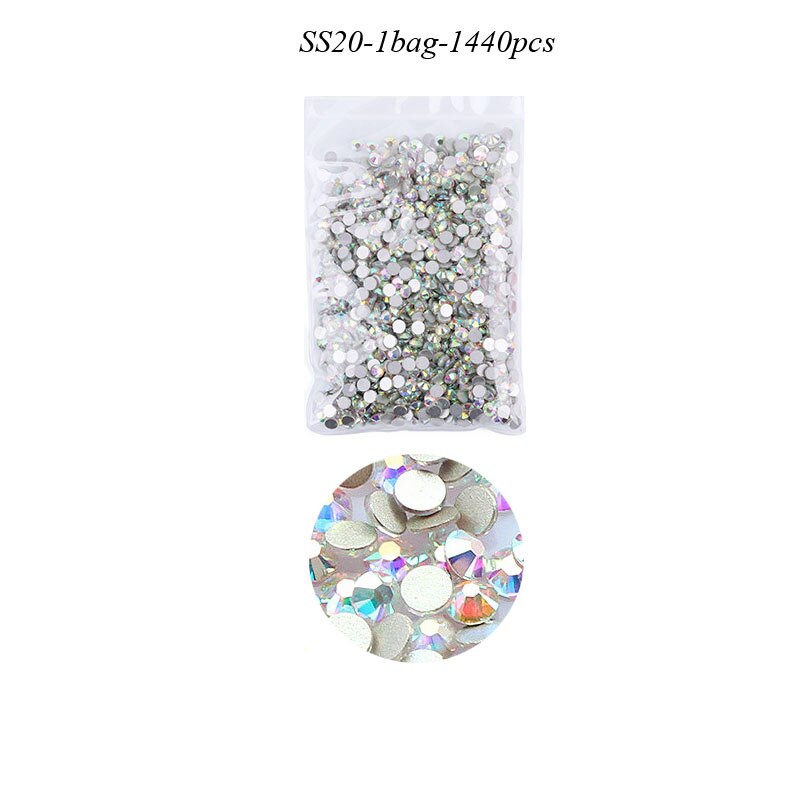 Swarovski – strass en verre à dos plat pour ongles, 1440 pièces, tailles mixtes SS4-SS50, pierres de décoration AB claires pour Nail Art, accessoires de manucure: SS20  1440Pcs