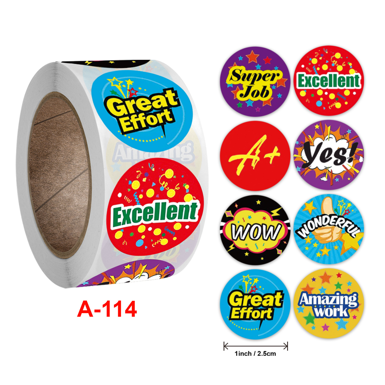 500 Pcs/Roll English Cartoon Animal Stickers Teacher Reward Students Stickers Self-adhesive Stationery Stickers