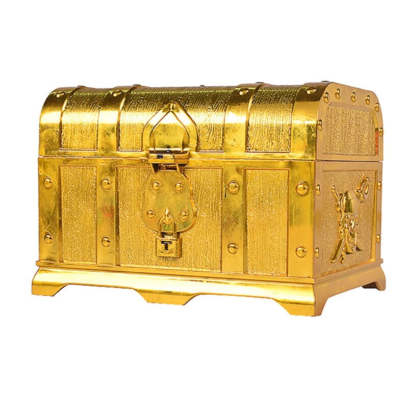 Pirate Treasure Chest Decorative Treasure Chest Keepsake Jewelry Box Plastic Toy Treasure Boxes Party Decor Large Size: Electroplating gold