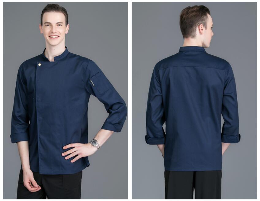 Chaqueta de chef de comida para Hotel, camisa blanca de manga larga, uniforme de restaurante, disfraz de chef, chaqueta de cocinero para mujer, 4 colores: Azul / XXXL