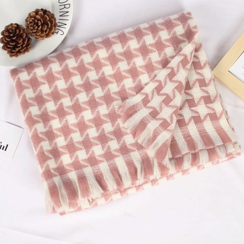Houndstooth scarf winter women's thickened cold proof Bib European and American cashmere warm tassel Shawl Scarf: 5