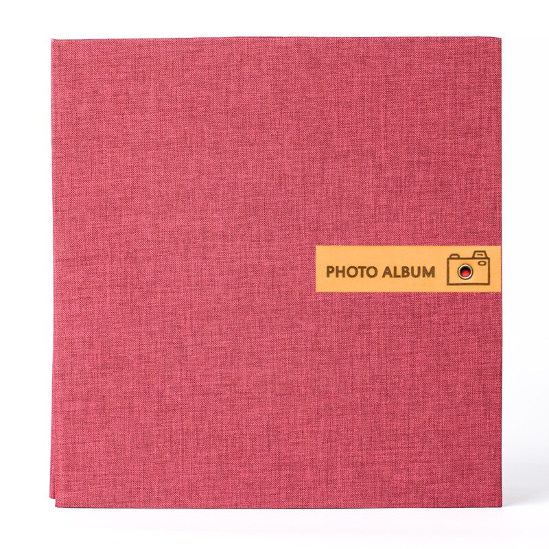 High-Grade 16 Inch linen Photo Album Handmade DIY Self-Adhesive Scrapbook Couple Baby Growth Record Book Family Photo Collection: Red - White Pages