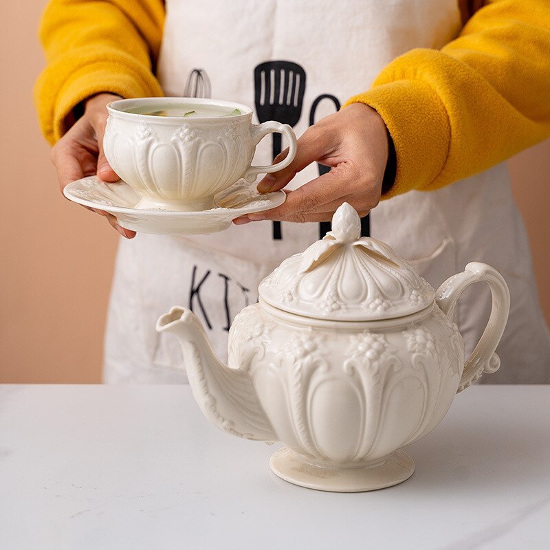 Porselein Thee Kop En Schotel Set Wit Theepot Engels Afternoon Theekopje Hoogwaardige Koffie Pot Keramische Kopje Koffie Mok party Cafe