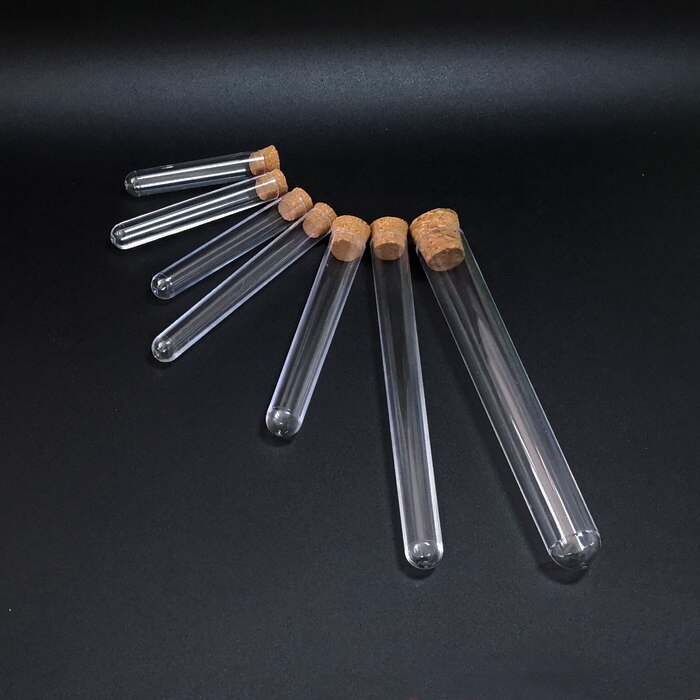 50pcs length 60mm to 150mm laboratory clear plastic test tube round bottom pipe with cork