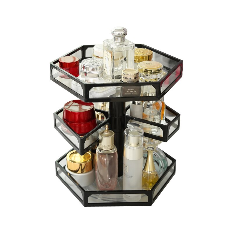 Hjem kosmetisk rack glas roterende smykker opbevaringsholder soveværelse badeværelse skrivebord stand makeup arrangør hylde parfume butikskasse