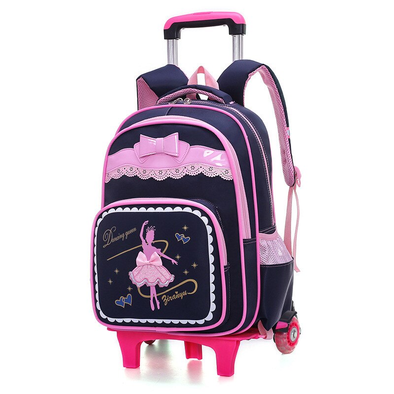 Cartoon 2 Wheels Girls Trolley School Bags Backpack Detachable Children Rolling Book Bag Waterproof Travel Bags Mochila