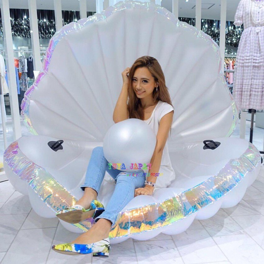 173cm Giant Inflatable Shell Pool Float Summer Water Air Bed Lounger Clamshell With Pearl Seashell Scallop Board