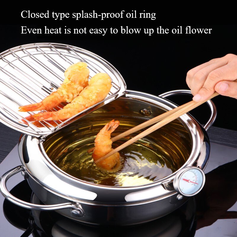 Japanese Deep Frying Pot Tempura Fryer Pan Temperature Control Fried Chicken Pans