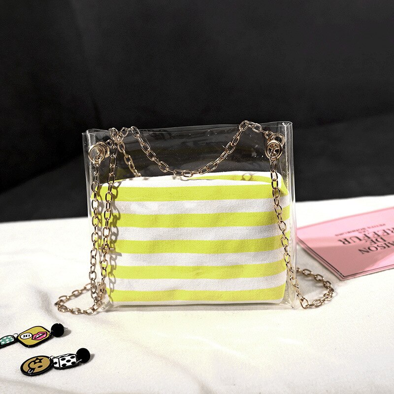 2019ins Vrouwen Transparante Crossbody Kleine Handtassen Luxe Schoudertas Vrouw Mini-Satchel Handtas Dames Handtassen Voor: Zipper stripe yellow