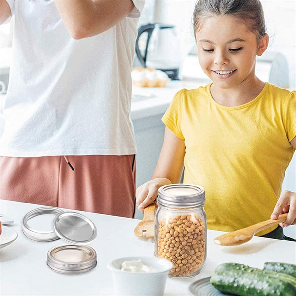 10Pcs Brede Mond Mason Pot Deksels Met Schijven Inblikken Deksel Glas Rvs Tops 70Mm Diameter Roestbestendig schroef Bands Ringen