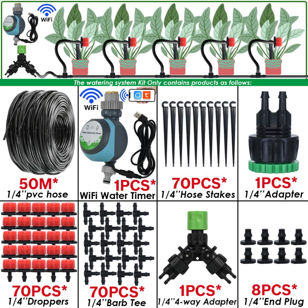 Sprycle 5-50M Greenhouse Automatic Self Watering System Kit 4/7mm Garden Micro Drip Irrigation Dropper DIY for Pot Plants Lawn