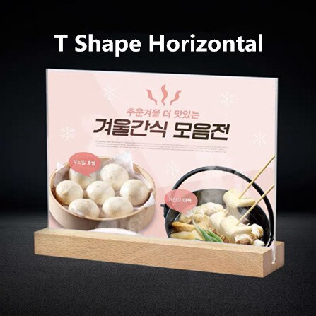 A6 Tampo Da Mesa De Acrílico Stand de Exibição de Carga Inferior Do Retrato Do Estilo de Menu Ad Quadro Perfeito para Restaurantes, Promoções, Molduras: T Shape Horizontal