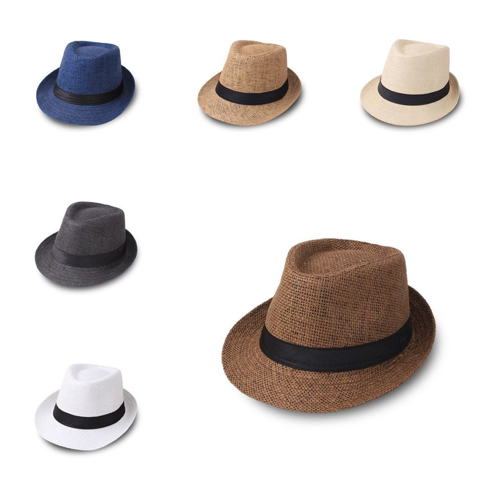 Vintage hombres sombrero de paja ala ancha Caballero vaquero Jazz gorra Casual protección solar Panamá gorra Unisex