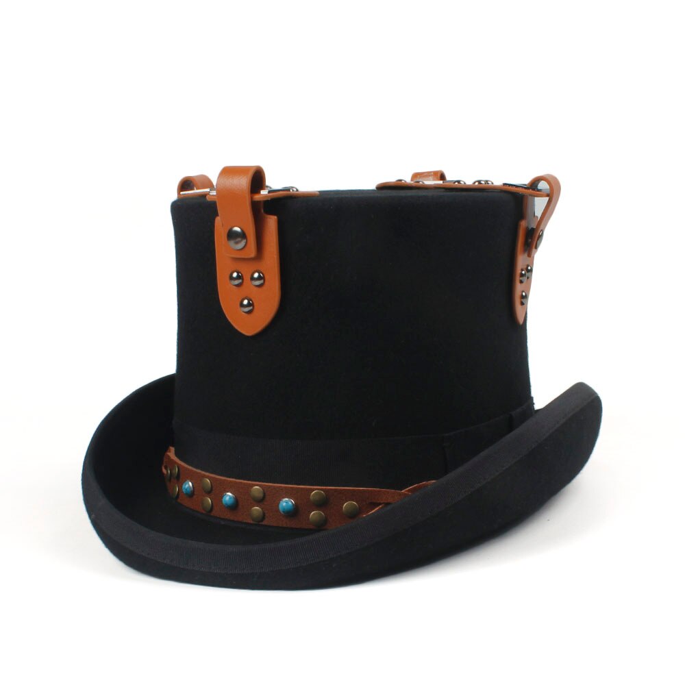 Black Steampunk Top Hat Voor Vrouwen Mannen Wol Stoom Punk Versnelling Hoed Millinery Fedora Bril Party Cosplay Cap Steampunk Hoed