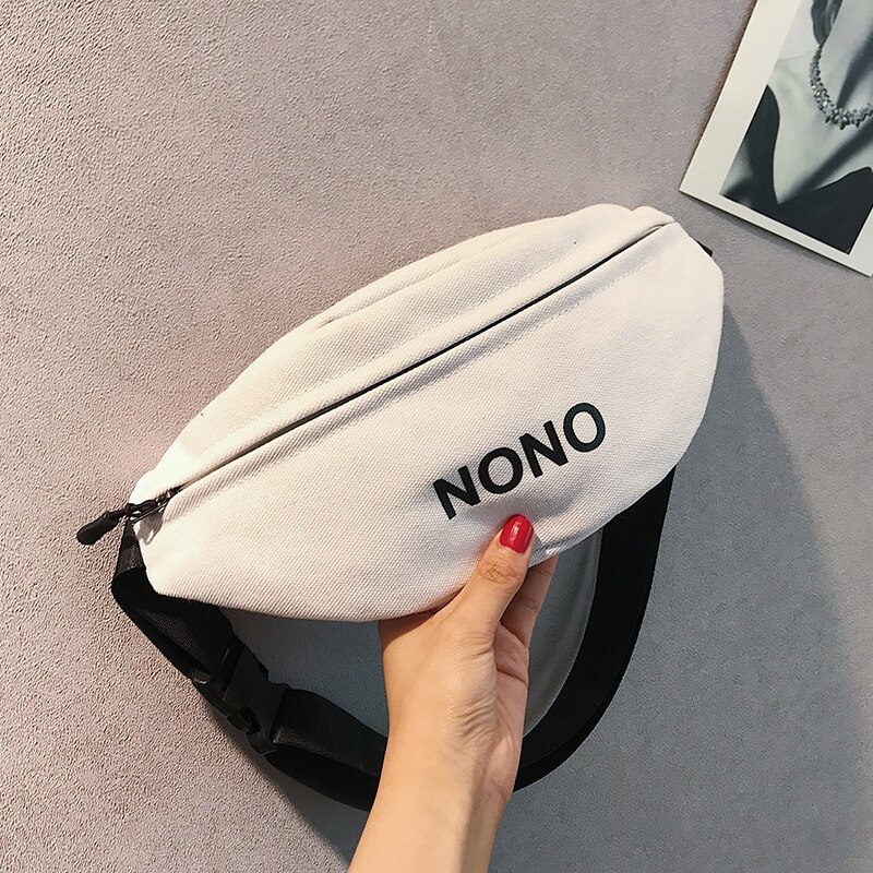 Novo saco de cintura fanny pacote de cinto feminino sacos de festa menina nova tendência peito pacotes de banana material da lona sacos de pacote de hip hop: WHITE