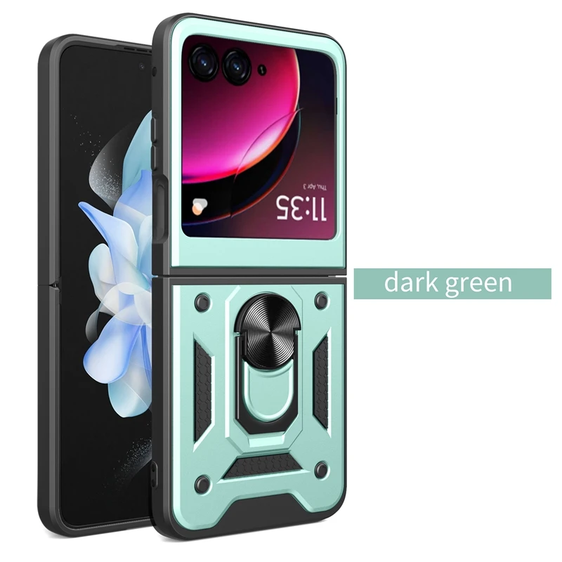 Armor Shockproof Case Voor Motorola Razr 50 40 Ultra Moto Razr + Plus 2024 2023 Cover Met Ring Magnetische houder Coque Fundas: Aluminium / green