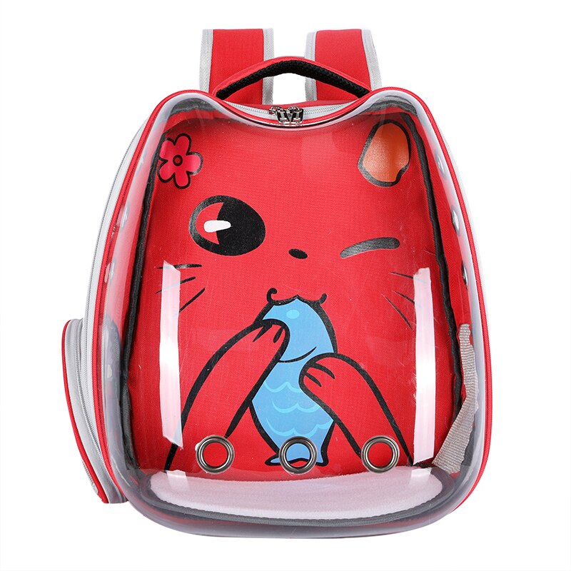 Cat Bag Breathable Portable Pet Carry Backpack Cat and Dog Outdoor Travel Backpack Transparent Cute Ear Pet Backpack Cat Bag: Noble Red / Cat within 6.5kg