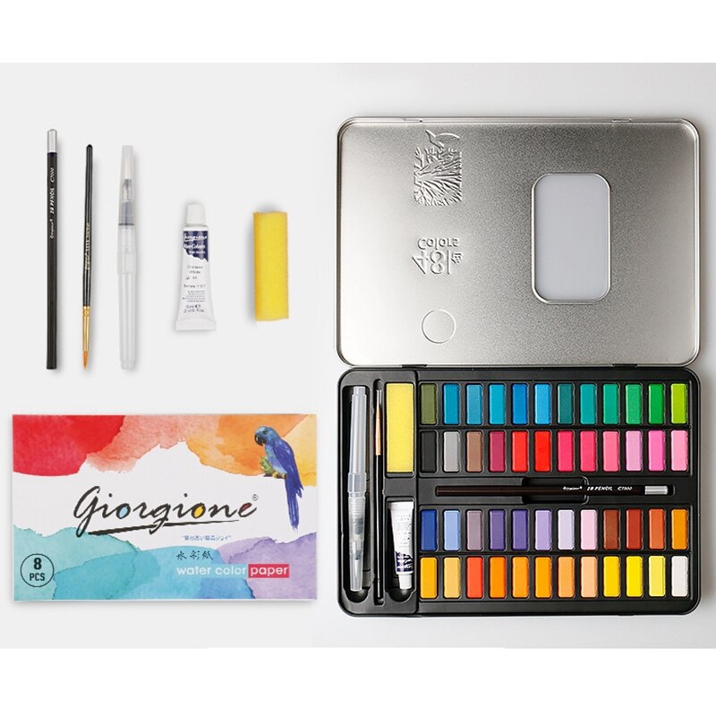 48 Kleuren Solid Aquarel Set Basic Neon Glitter Aquarel Pigment 7Pcs Kit Voor Tekening Art Verf Levert Diy Art levert: 7PCS Set Black