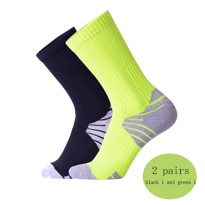 2 pary fluorescencyjny zielony skarpety rowerowe mężczyźni kobiety jazda na zewnątrz rower skarpety sportowe bieganie koszykówka skarpety sportowe: black 1 green 1