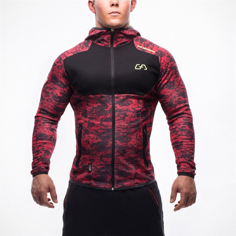 Gimnasio estética para camuflaje sudaderas con capucha sudadera cremallera entrenamiento chaquetas de Fitness culturismo deportes al aire libre capa: L / 1