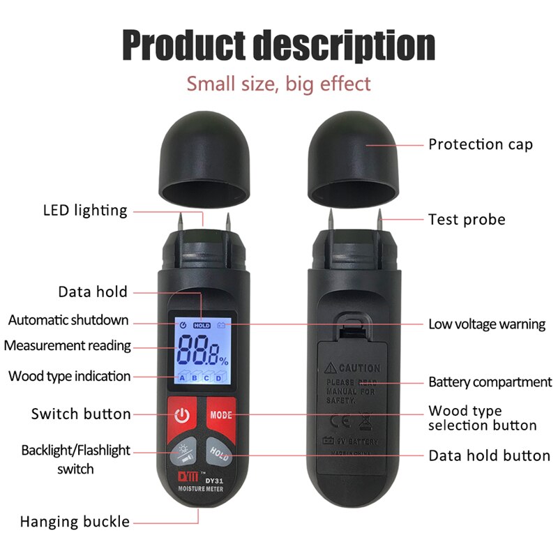 0-99.9% Two Pins Digital Wood Moisture Meter Wood Humidity Tester Hygrometer Timber Damp Detector Tool Analysis Instruments