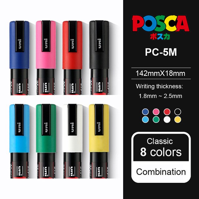 Uni POSCA PC-1M / 3M / 5M Pop Poster Werbung Stift auf wasserbasis Marker Stift Anfänger Malerei färbung Spezielle Marker Kuli-einstellen: PC-5M 8Farben