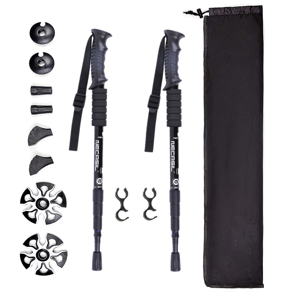 2pcs/lot Trekking Poles Lightweight Shock-Absorbent Hiking cane Walking Stick 4 Season/All Terrain Accessories and Carry Bag: black