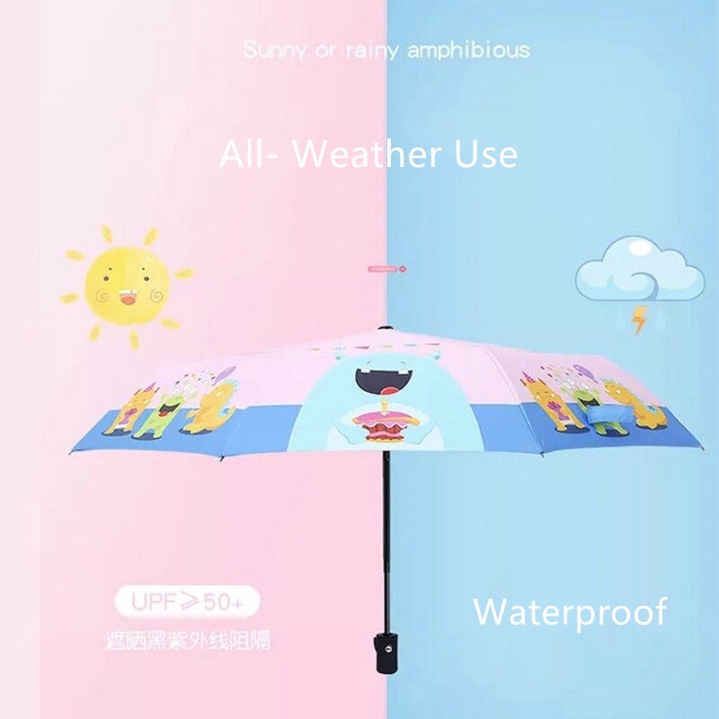 Cartoons Three Folding Kids Umbrella Automatic School Girls Boys Rain And Sunshade Umbrella for Children