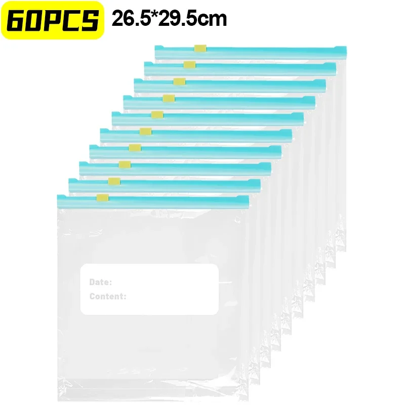 60/10 st återanvändbara färskhållningspåsar för mellanmålsmatförvaringspåse förseglad dragkedja för kökskylskåp plastförseglingbehållare: Mörkgrå