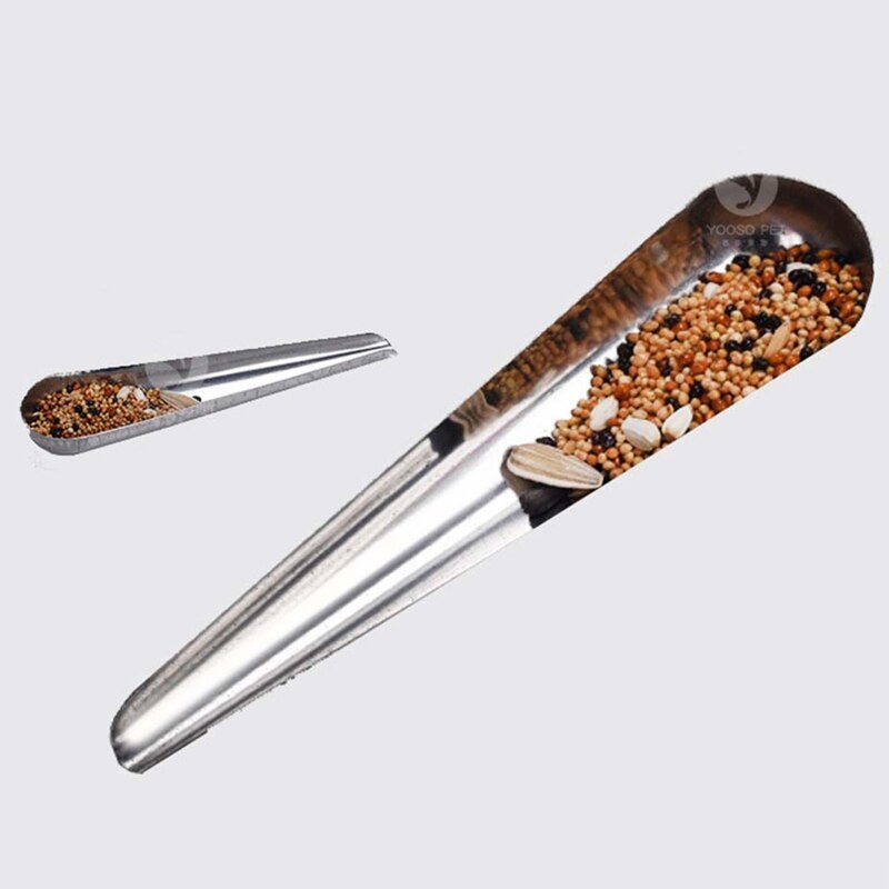 Bird Pointed Seed Dispenser Feeding Spoon Stainless Steel Parrot Feeder Seed Container for Bird Peony Cockatiel Feeding
