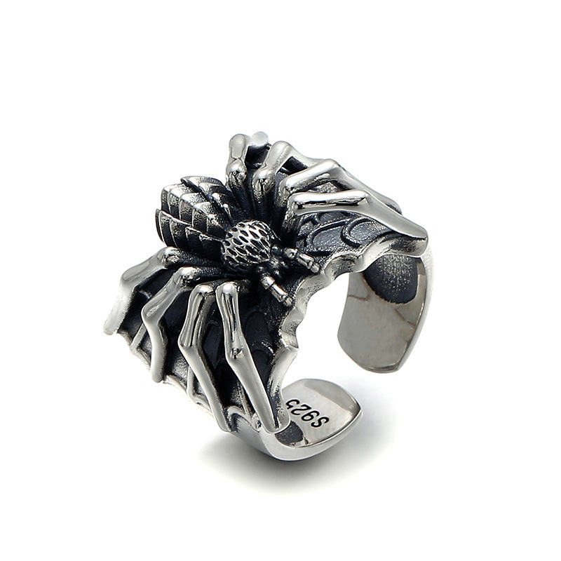 Bague gothique Vintage pour hommes, toile d'araignée, lézard, Animal, couleur argent Antique, large ouverture, Punk, bijoux, de fête