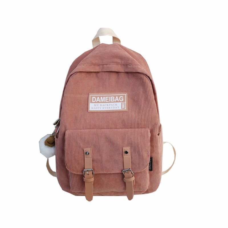 Mode Corduroy Rugzak Schooltas Casual College Dagrugzak Voor Tiener A69C: pink