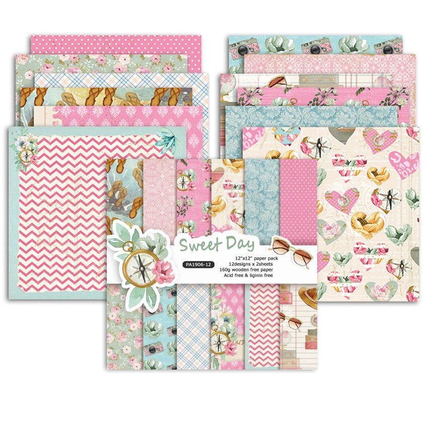 12" 24Pcs/Lot Wave Retro Material Papers DIY Scrapbooking Album Diary Decorative Paper Scrapbooking Paper