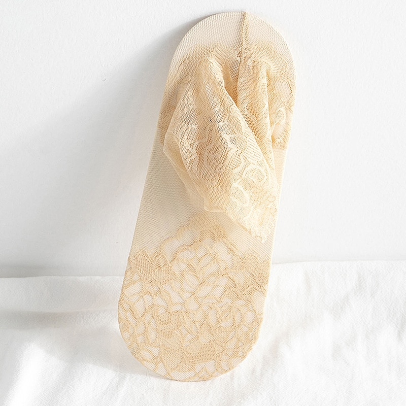Kvinder blonder sokker forår sommer sokker kvindelige blonder ankelstrømper gennemsigtig tynd koreansk stil: Hud