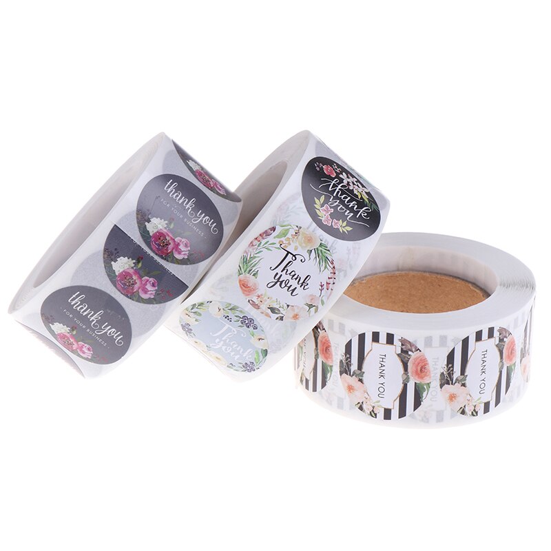Colorful Thank You Pictures Stickers Seal Labels with Flower Round Envelopes Seal Stickers Office School Accessories