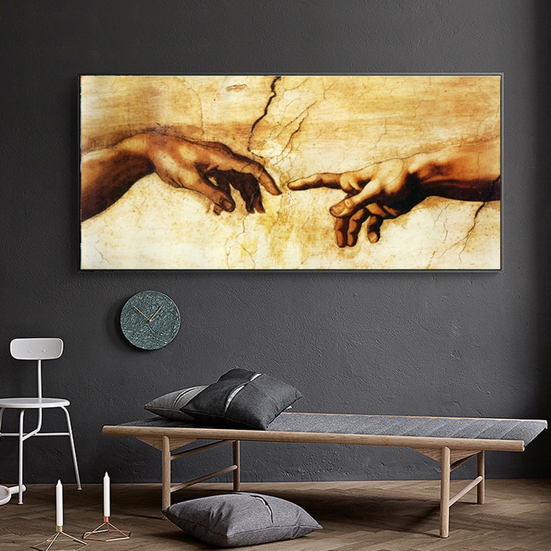 Canvas Schilderij Schepping van Adam! Hand van god! Klassieke Religie Muur Foto 'S Voor Woonkamer Beroemde Art Print Posters