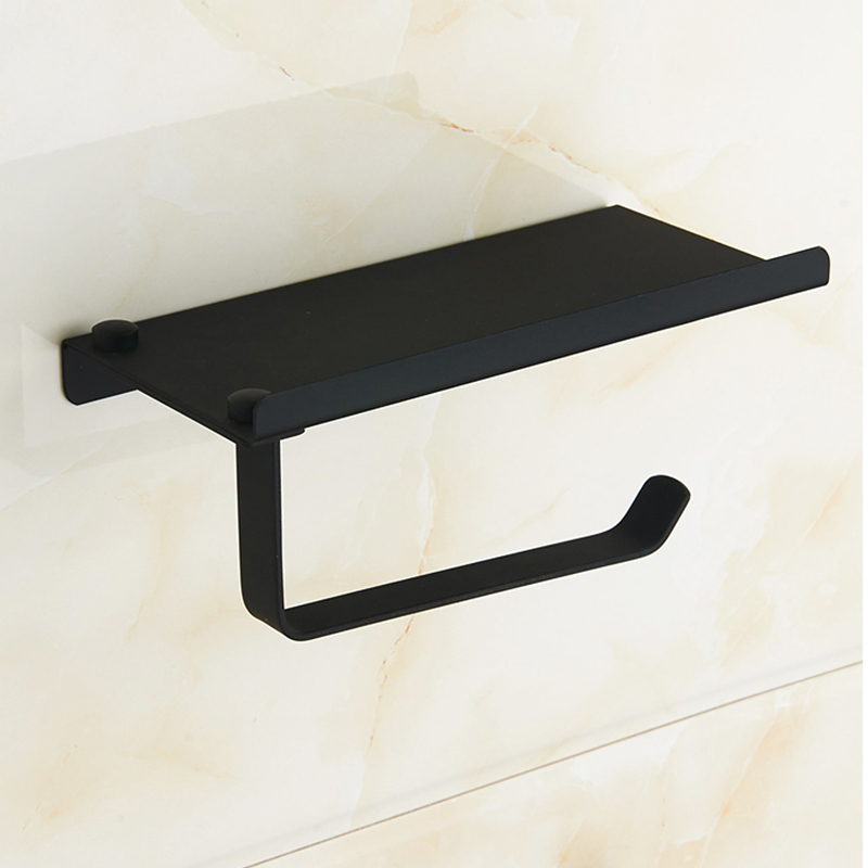 Bathroom Paper Phone Holder Shelf Stainless Steel Toilet Paper Holder Wall Mount Mobile Phones Towel Rack Bathroom Accessories: black