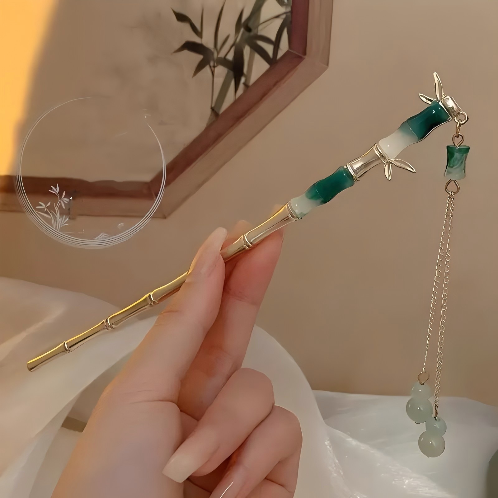 Pinza para el pelo de estilo chino , palo para el pelo con borla, Floral tradicional, accesorio de peinado, joyería para mujer, horquilla: Chapado en rodio