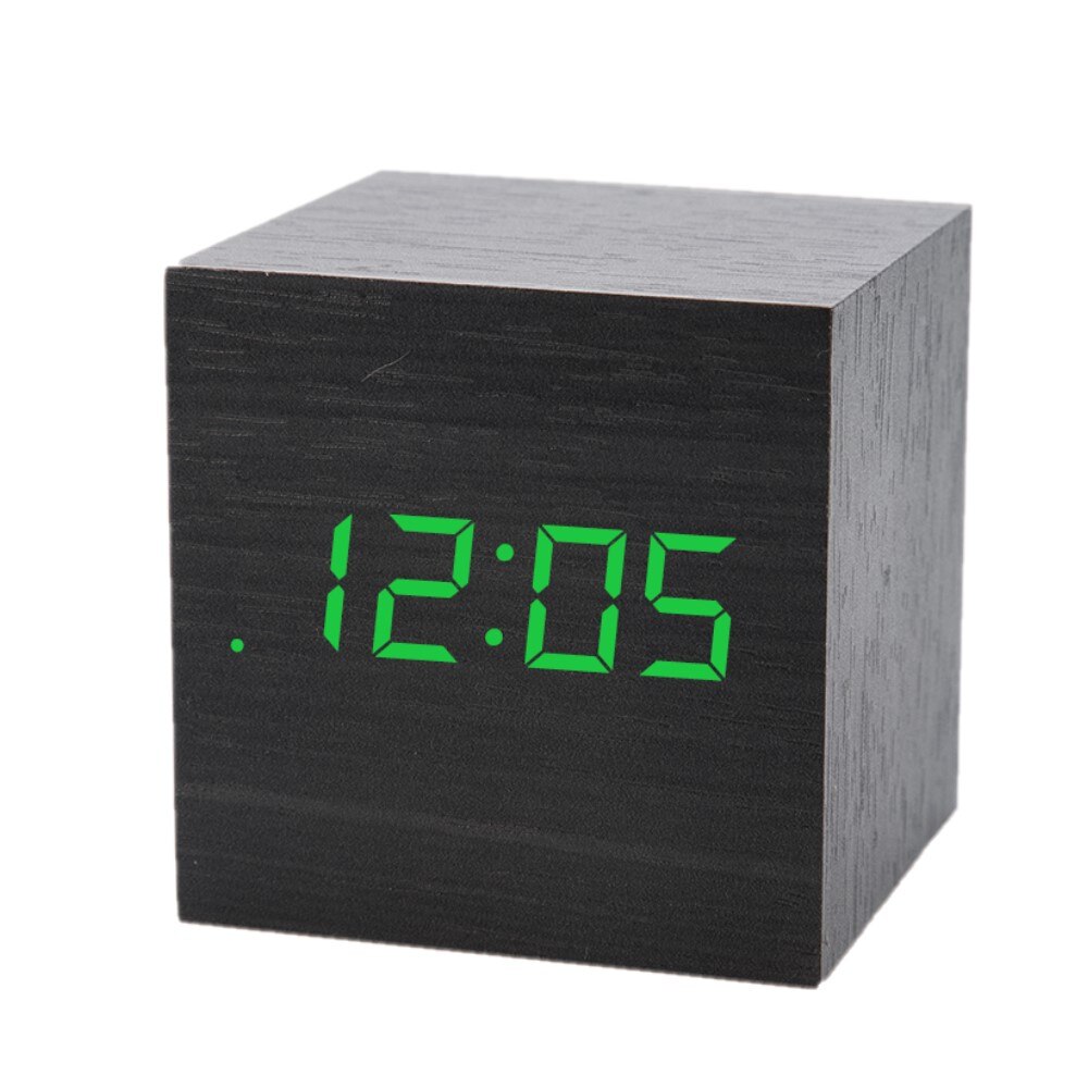 ! mini digital trä led väckarklocka trä retro glöd klocka skrivbord bord dekor röststyrning snooze funktion skrivbord kalender