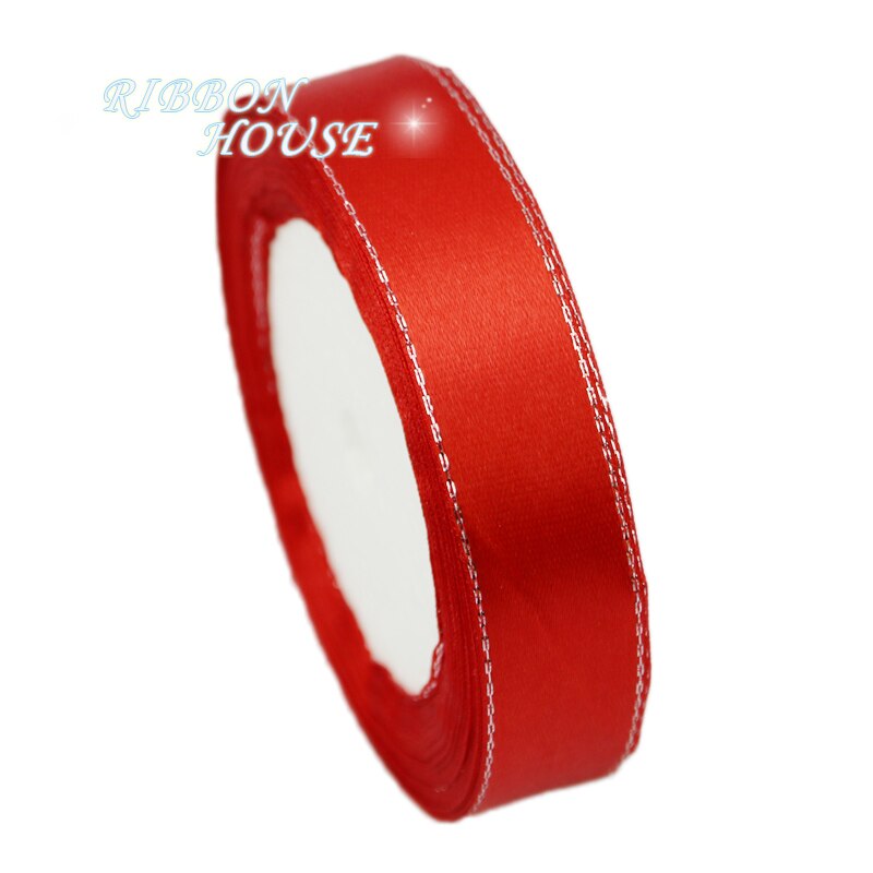 (25 yards/lot) 20mm Silver Edge satin ribbon packaging ribbons: Red