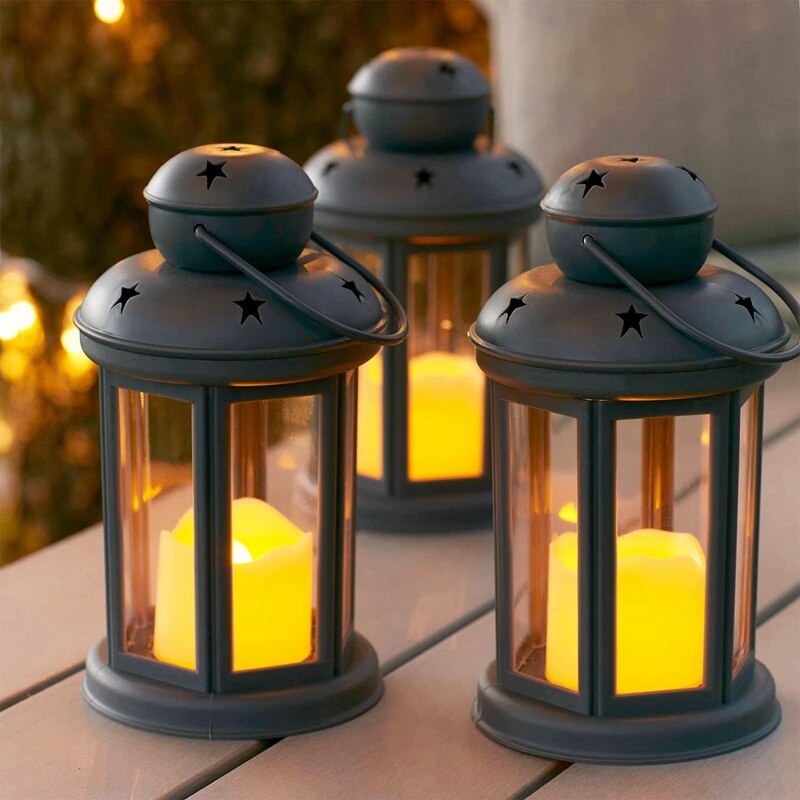 Lot de 3 avec lanternes à bougie LED sans flamme scintillantes-à piles-lanterne suspendue pour l'extérieur et l'intérieur