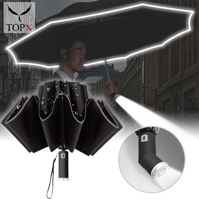 Fully Automatic Umbrella LED Folding Rainproof Windproof Top Grade Durable Business Adjustable Angle Widened Portable Parasol