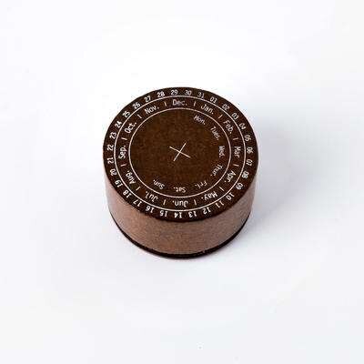 Round wooden seal moon phase perpetual calendar quartz clock sundial handbook decoration tool: NO5