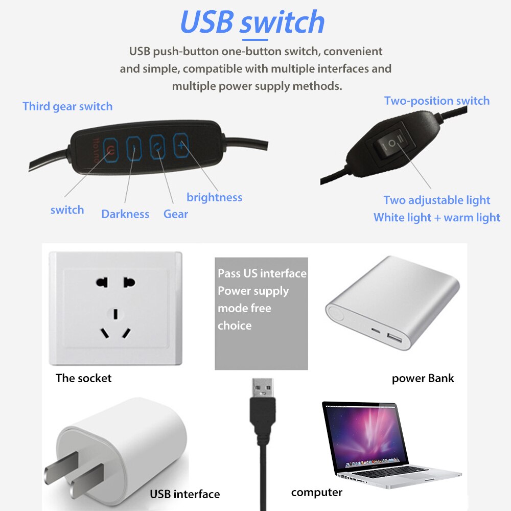 Usb power led pöytävalaisin klipsillä joustava opiskelu lukukirjalamppu silmiensuojaus pöytälamppu kodin makuuhuoneen työvalaistus