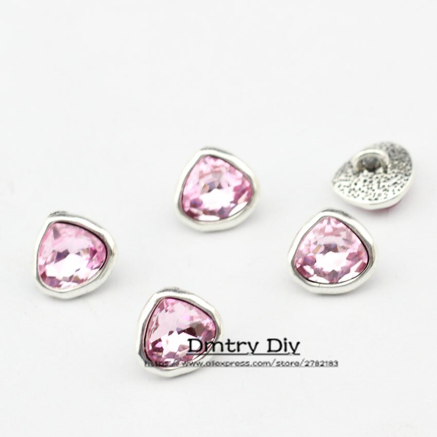 Dmtry 5 unids/lote, broche de cuero de corazón de cristal plateado a la para pulsera hecha a mano DIY, collar, joyería, accesorios para hacer LC0039: Pink