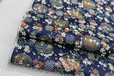 CF78 1 Yard Japanese Style Floral Silk Brocade Jacquard Fabric Kimono Clothing Fabric Korean Style Cushion Cover DIY Fabric: 1 blue