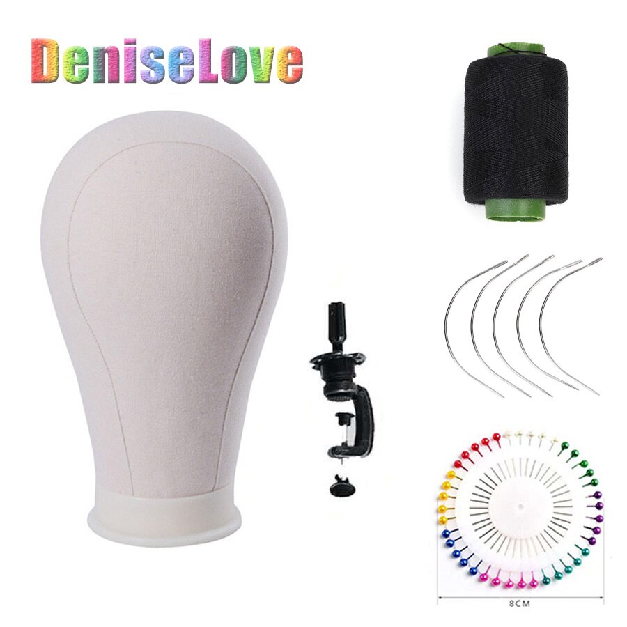 Wig Making Tools 22inches Training Mannequin Head set Canvas Head For Wigs Making C Needles Wig Sewing Cord for Holding Wigs: Blue